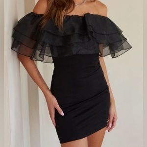 Black Emily Off the Shoulder Organza Mini Dress from American Threads Size Small